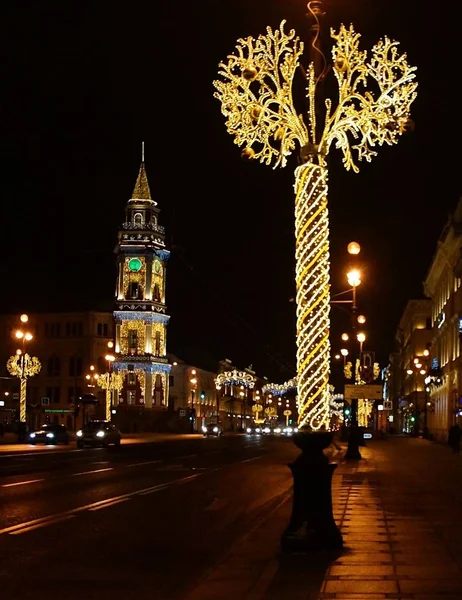 Decoração Natal Cidade Com Luzes Brilhantes Elétricas Nevsky Prospect São — Fotografia de Stock