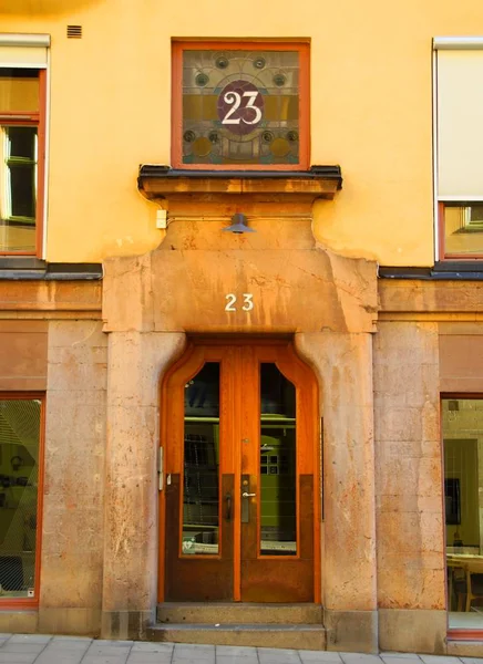 Fragment Van Ingang Van Het Gebouw Een Straat Wijk Ostermalm — Stockfoto