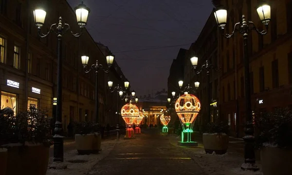 Decoração Natal Cidade Com Luzes Elétricas Brilhantes Malaya Sadovaya Street — Fotografia de Stock