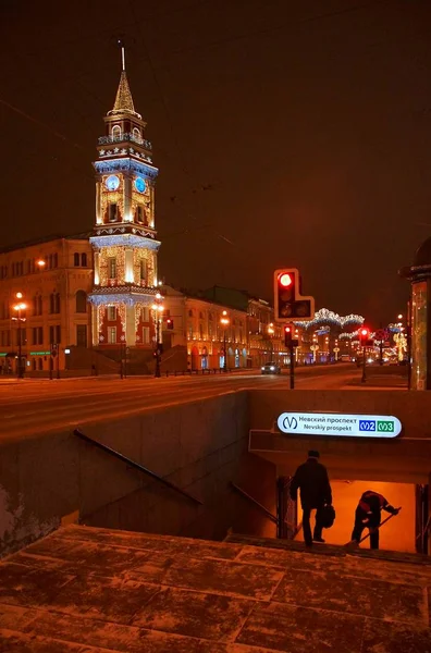 Decoração Natal Cidade Com Luzes Brilhantes Elétricas Nevsky Prospect São — Fotografia de Stock
