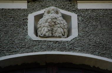 Art Nouveau tarzı ile bir baykuş, St. Petersburg Zagorodny Avenue'de daire ev cephe parçası