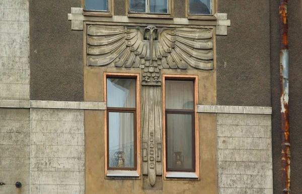 Fragment Fasádou Stylu Art Nouveau Sova Bytový Dům Kronverksky Avenue — Stock fotografie