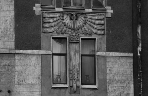 Fragment Der Fassade Jugendstil Mit Eule Appartementhaus Der Kronwerksallee Peter — Stockfoto