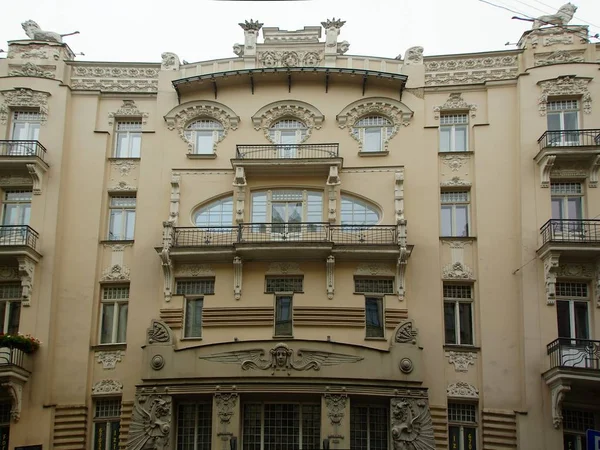 Fragmento Fachada Uma Casa Estilo Art Nouveau Albert Street Riga — Fotografia de Stock