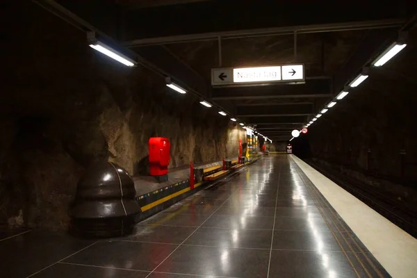 Skogen Και Σταθμός Του Μετρό Στην Στοκχόλμη Σουηδία — Φωτογραφία Αρχείου