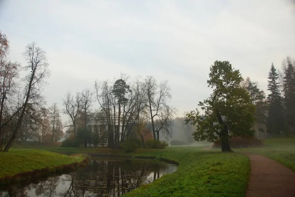 Spaziergang an einem Herbstmorgen im Pavlovsk Park — Stockfoto