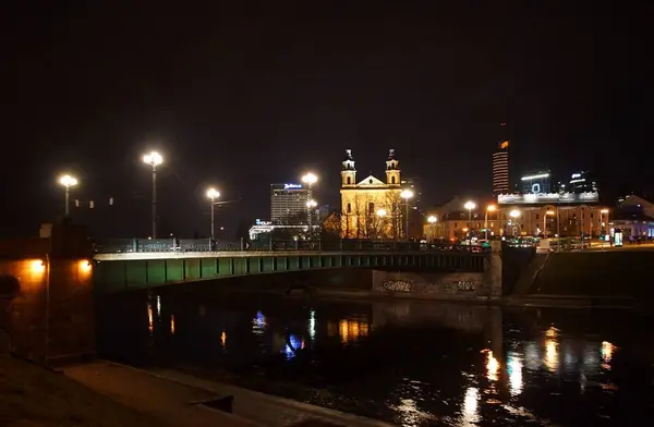 Noite de inverno no dique do rio Nemunas — Fotografia de Stock