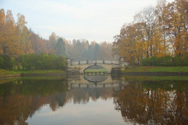 Pavlovsk Park Slavyanka Nehri üzerinde Sonbahar sakin sabah