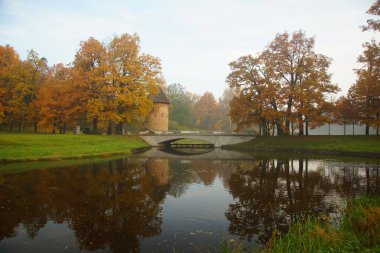 Pavlovsk Park Slavyanka Nehri üzerinde Sonbahar sakin sabah