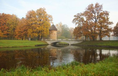 Pavlovsk Park Slavyanka Nehri üzerinde Sonbahar sakin sabah