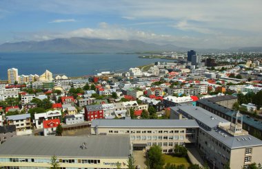 Çan Kulesi yüksekliğinden Reykjavik merkezinin görünümü