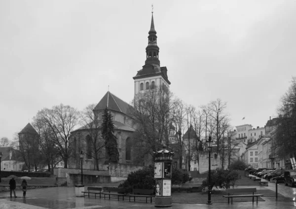 Regnig maj morgon på Tallinns gata i den historiska delen av staden — Stockfoto