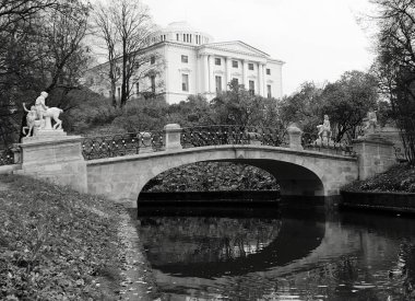 Kasvetli Ekim sabahı ve Pavlovsky Parkı 'nda yürüyüş