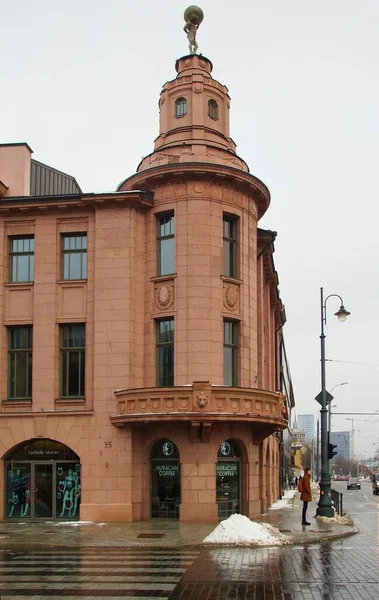 Fragmento Fachada Edifício Apartamentos Art Nouveau Centro Cidade — Fotografia de Stock