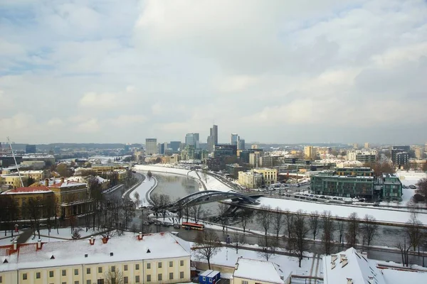 Eski Kalenin Kulesinden Şehir Manzarası Kış Yürüyüşü Başkentin Mimarisi — Stok fotoğraf