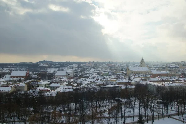 Widok Miasto Wieży Starego Zamku Spacer Zimowy Architektury Stolicy — Zdjęcie stockowe