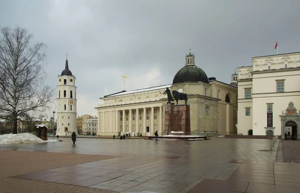 在市中心 大教堂和主要广场进行冬季步行 — 图库照片