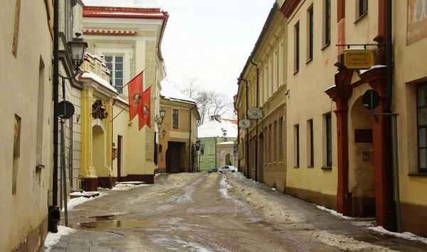 Passeio Inverno Parte Central Cidade Rua Estreita Parte Histórica Vilnius — Fotografia de Stock
