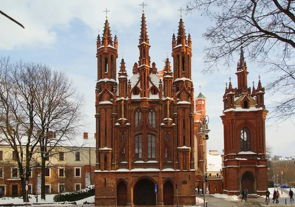 Vinterdyster Morgon Och Utsikt Över Den Gotiska Kyrkan Anne Litauens — Stockfoto