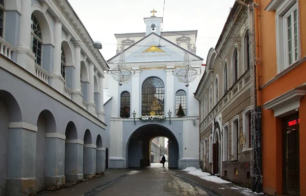 Promenad Centrum Varm Vinterdag Stadsportar Och Kapell Gate Dawn — Stockfoto