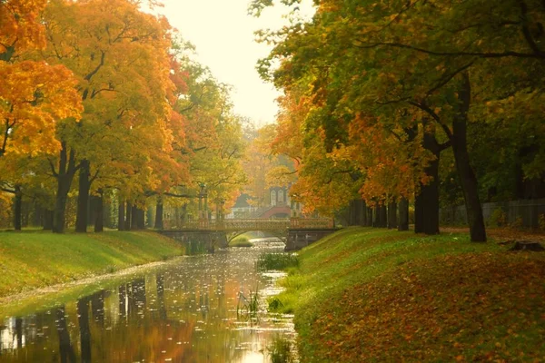 Warme Herfst Zonnige Avond Een Wandeling Alexander Park Tsarskoye Selo — Stockfoto