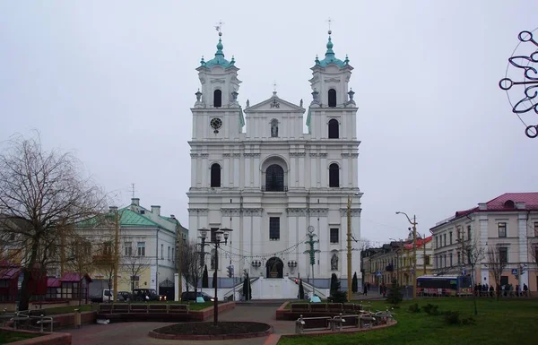 Sombría Mañana Invierno Fragmento Fachada Principal Iglesia Farny Entrada Principal — Foto de Stock