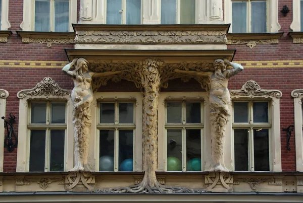 Fragment Décoration Façade Art Nouveau Dans Centre Riga — Photo