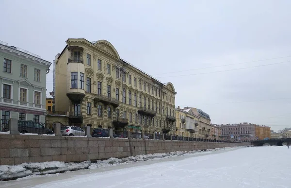 Марш Льду Замерзшей Реки Фонтанки Исторической Части Санкт Петербурга — стоковое фото