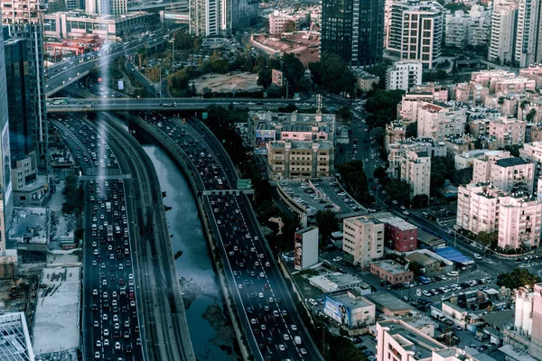 Vista aérea em Tel-Aviv Israel tráfego urbano moderno . — Fotografia de Stock