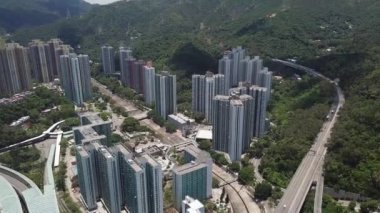 Shatin, Tai Wai, Şing Mun Nehri Hong Kong'da hava panarama görünüm