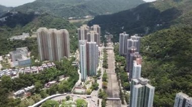 Shatin, Tai Wai, Şing Mun Nehri Hong Kong'da hava panarama görünüm