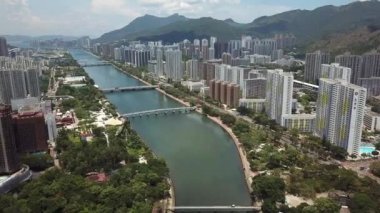 Shatin, Tai Wai, Şing Mun Nehri Hong Kong'da hava panarama görünüm