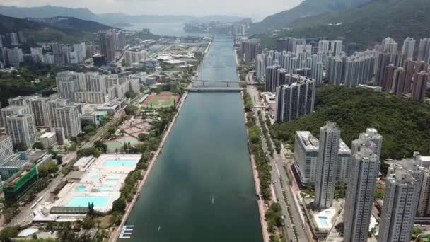 Вид Воздуха Шатин Тай Вай Реку Шинг Мун Гонконге — стоковое видео