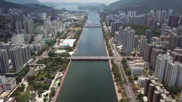 Повітряні Панорама Перегляд Shatin Тай Вай Шин Мун Річка Гонконгу — стокове відео