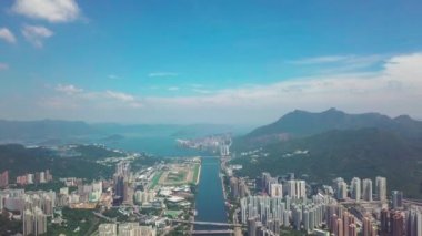 Shatin, Tai Wai, Şing Mun Nehri üzerinde hava panarama görünümü. Tayfun Mangkhut önce Hong Kong'a gel