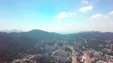 Shatin, Tai Wai, Şing Mun Nehri üzerinde hava panarama görünümü. Tayfun Mangkhut önce Hong Kong'a gel