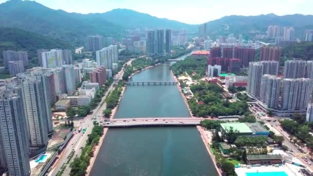 Antenowe Panarama Widok Shatin Tai Wai Rzekę Shing Mun Przed — Wideo stockowe