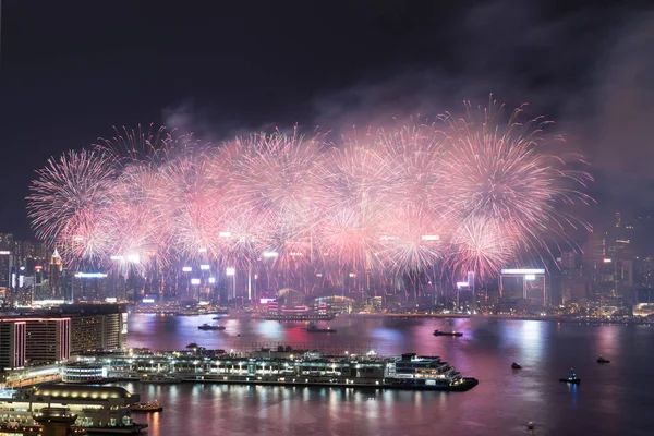 Hong Kong Färgstarka Fyrverkeri Vid Victoria Harbour Den Oktober 2018 — Stockfoto