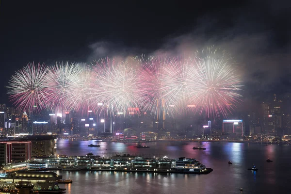 Hong Kong Färgstarka Fyrverkeri Vid Victoria Harbour Den Oktober 2018 — Stockfoto