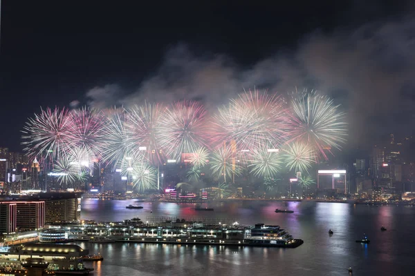 Hong Kong Färgstarka Fyrverkeri Vid Victoria Harbour Den Oktober 2018 — Stockfoto