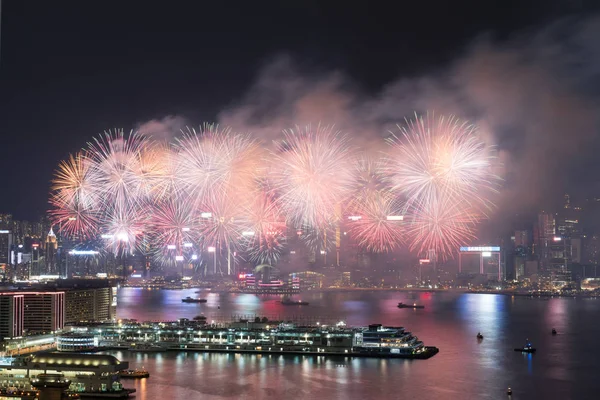 Hong Kong Färgstarka Fyrverkeri Vid Victoria Harbour Den Oktober 2018 — Stockfoto