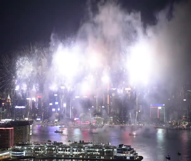 Hong Kong Färgstarka Fyrverkeri Vid Victoria Harbour Den Oktober 2018 — Stockvideo