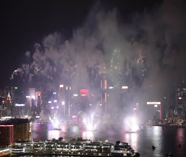 Hong Kong Colorful Firework Victoria Harbour October 2018 National Day — Stock Video