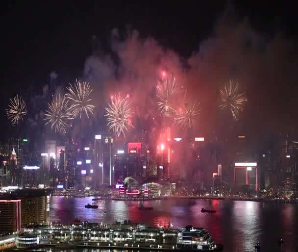 Hong Kong Kolorowy Fajerwerk Victoria Harbour Października 2018 Święto Narodowe — Wideo stockowe