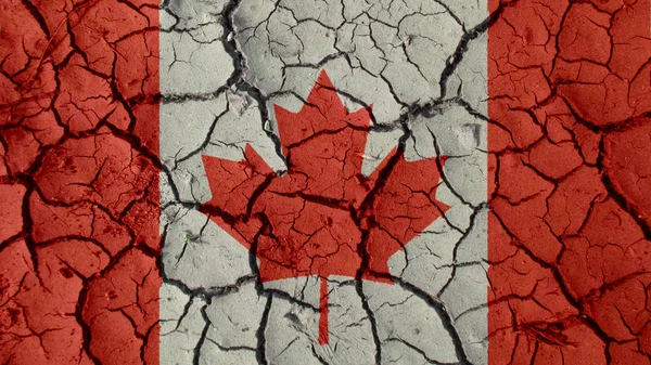 Crisi politica o concetto ambientale: crepe fangose con bandiera canadese — Foto Stock