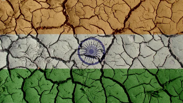 Politisk Kris Eller Miljömässiga Koncept Lera Sprickor Med Indien Flagga — Stockfoto