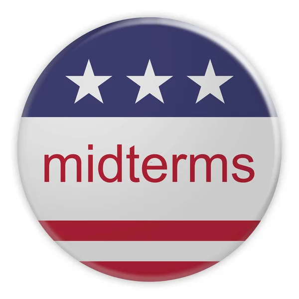 Emblema de notícias da política dos EUA: Botão de meio termo com bandeira dos EUA, ilustração 3D, isolado contra fundo branco — Fotografia de Stock