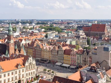 Rynek Pazar Meydanı Wroclaw Townhall bina ile havadan görünümü