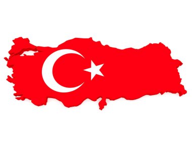 Türkiye Haritası Beyaz arka plan üzerinde Türk bayrağı ile 3D çizimi