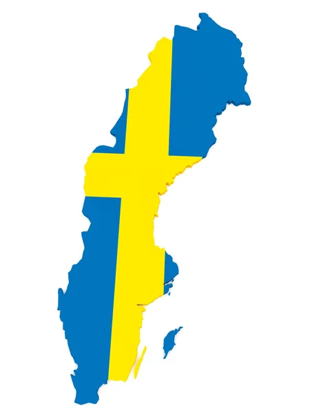 İsveç harita İsveç bandıralı beyaz arka plan üzerinde ile 3D çizimi — Stok fotoğraf